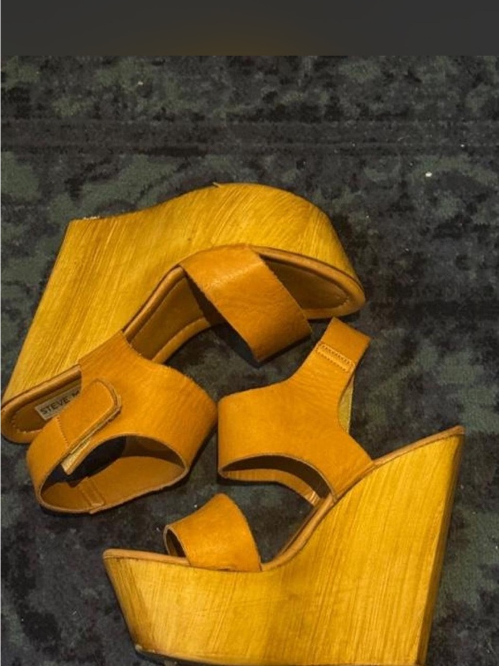 Steve Madden Tan/Yellow wooden Platform Wedge Sandals